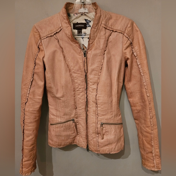 Danier Jackets & Blazers - DANIER Blush Pink Ruffled Leather Jacket VINTAGE